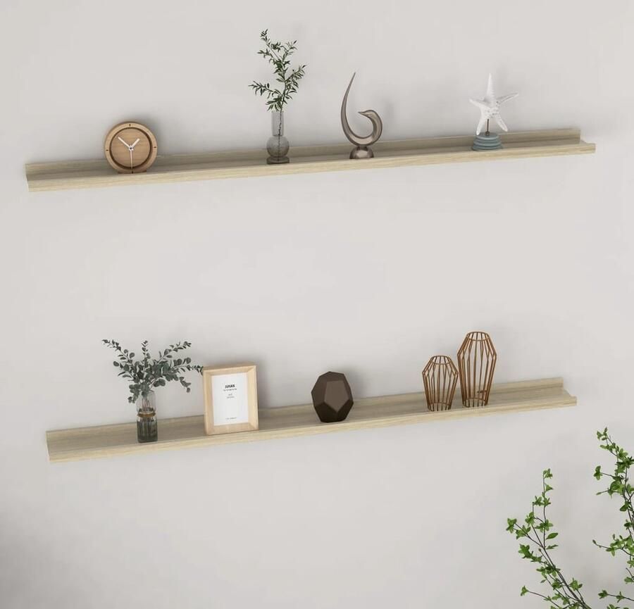 The Living Store Wandschappen 2 st 115x9x3 cm sonoma eikenkleurig Wandplank Mdf Wandplank Decoratief Rek Hangend Rek Sonoma Eiken Meubilair