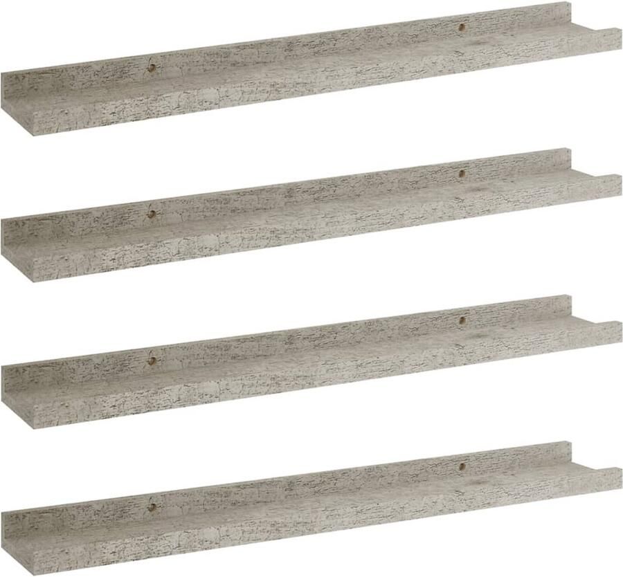 The Living Store Wandschappen 4 st 60x9x3 cm betongrijs Wandplank Decoratieve Wandplank Mdf Wandplank Grijze Wandplank Hangplankje