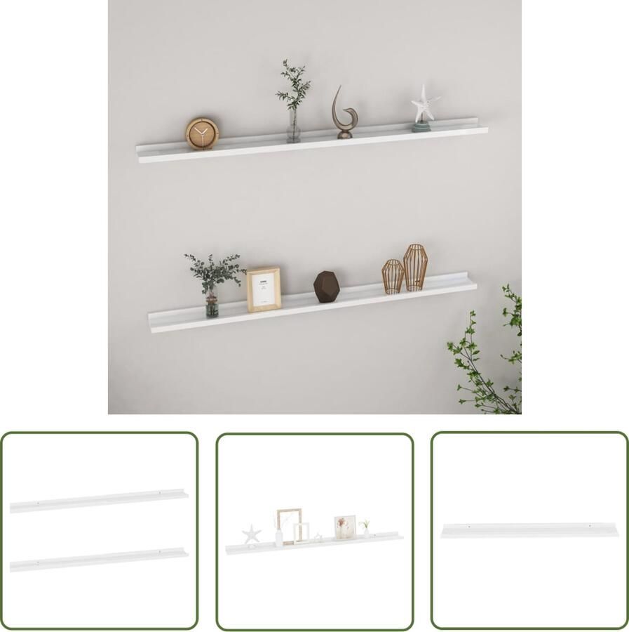 The Living Store Wandschappen 2 st 115x9x3 cm hoogglans wit Wandplank Hangplankje Opslagruimte Woonaccessoires Mdf Wanddecoratie