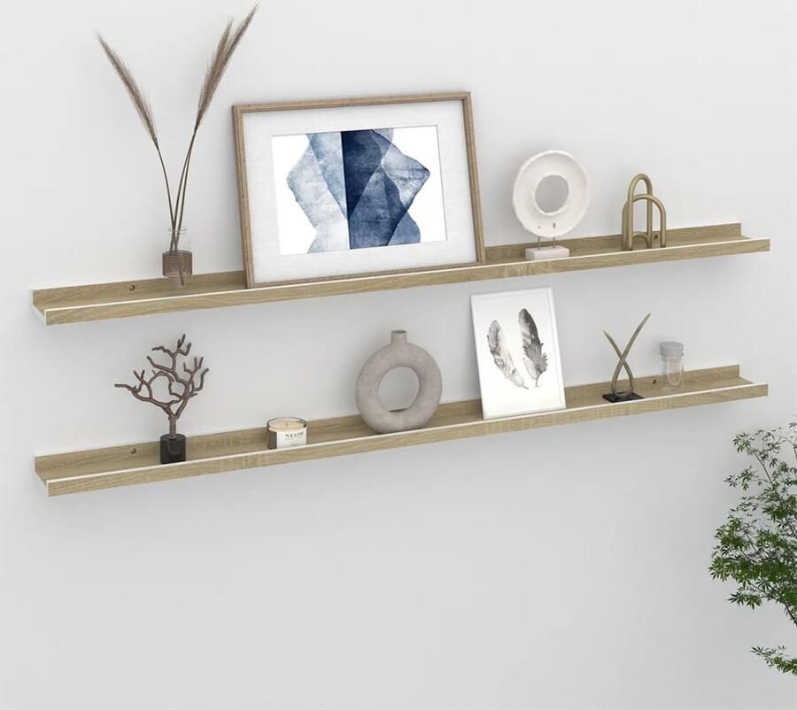VidaXL Wandschappen 2 st 115x9x3 cm wit en sonoma eikenkleurig Wandplanken Wanddecoratie Houten Planken Witte Planken Sonomaneik Planken - Foto 2