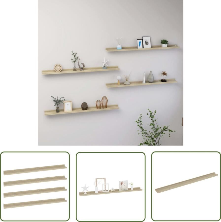The Living Store Wandschappen 4 st 100x9x3 cm sonoma eikenkleurig Wandplank Wanddecoratie Houten Plank Sonoma Eiken Opslagoplossing