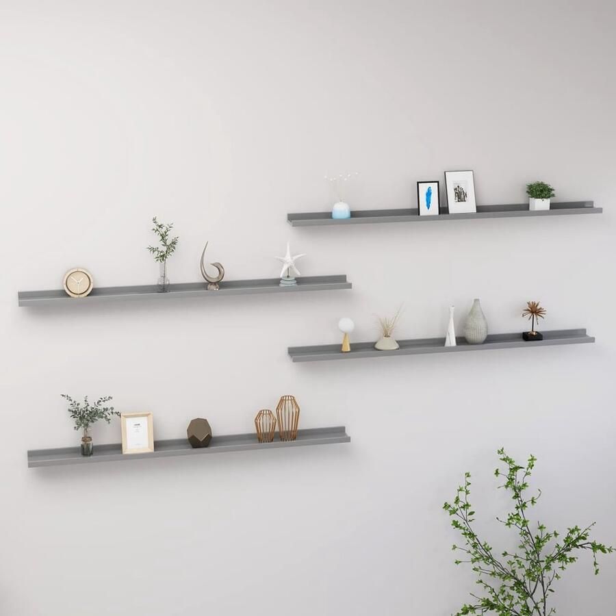VidaXL Wanddecoratie Wandplanken Wandschappen 4 st 115x9x3 cm grijs Mdf Planken Grijze Wandplank Minimalistisch Design