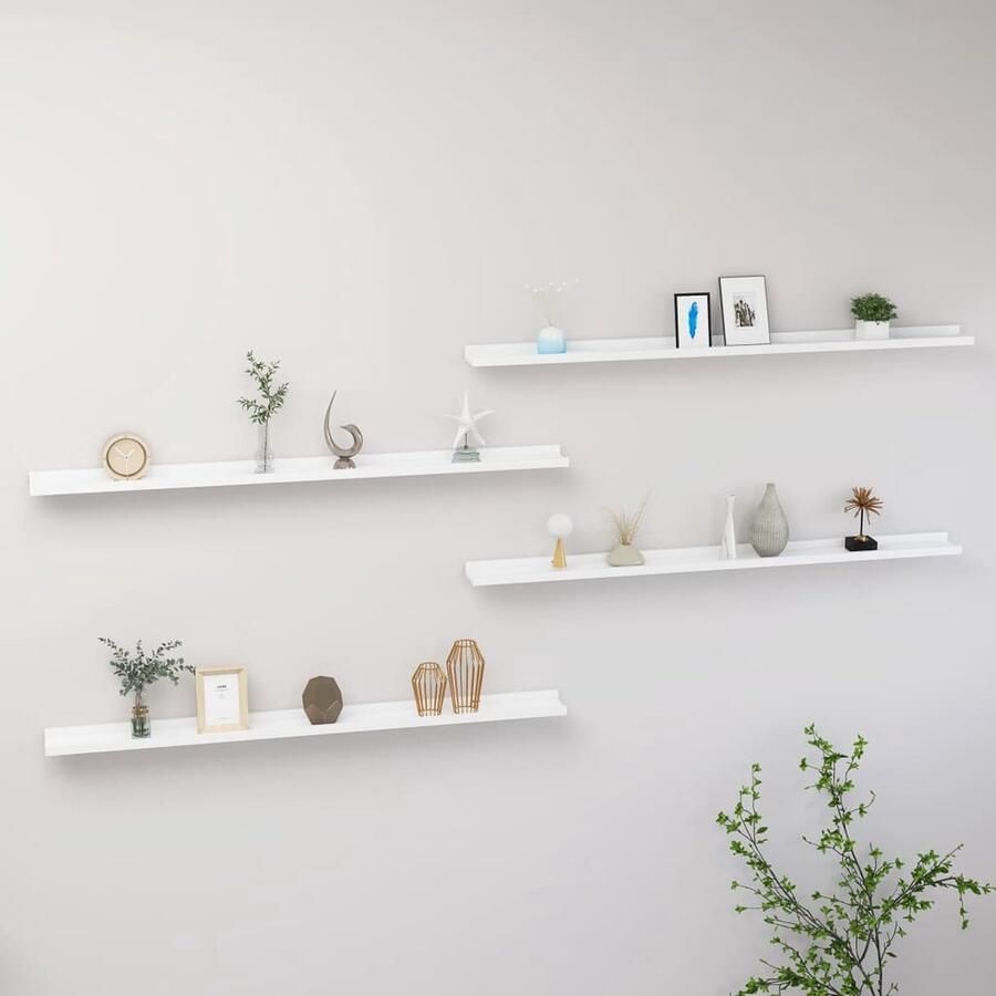 The Living Store Wandschappen 4 st 115x9x3 cm wit Wanddecoratie Wandplank Mdf Plank Witte Wandplanken Opslagoplossing