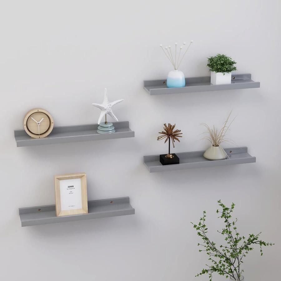 The Living Store Wandschappen 4 st 40x9x3 cm grijs Wandplank Mdf Wandplank Grijze Wandplank Decoratief Wandrek Kleine Wandplanken