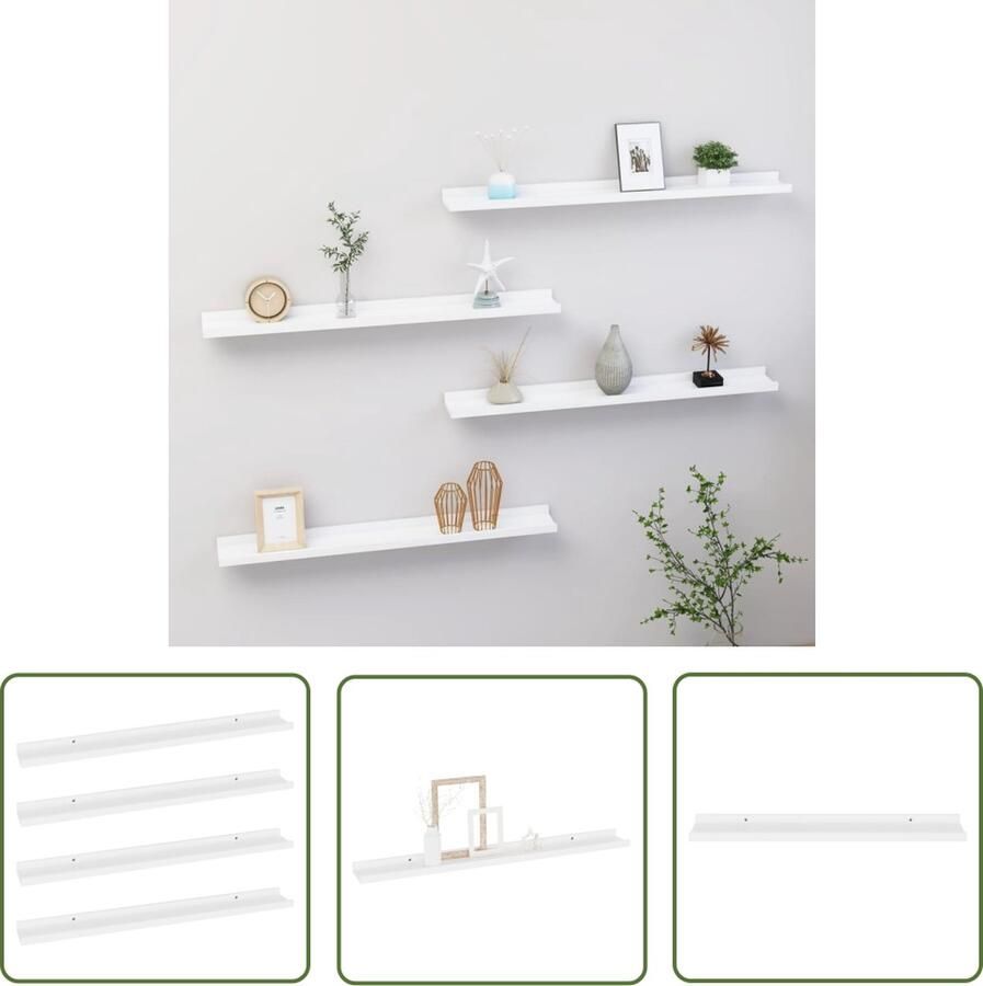 The Living Store Wandschappen 4 st 80x9x3 cm wit Wandplanken Mdf Wandplank Witte Wandplank Hangende Plank Opslagoplossing