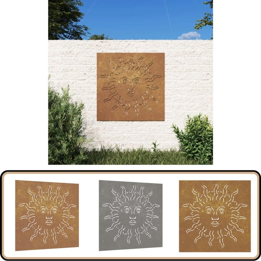 VidaXL Wanddecoratie Zonontwerp 55x55 cm Cortenstaal Wand Decoratie Tuin Decoratie Cortenstaal Zon Patroon Buitendecoratie Muurschildering