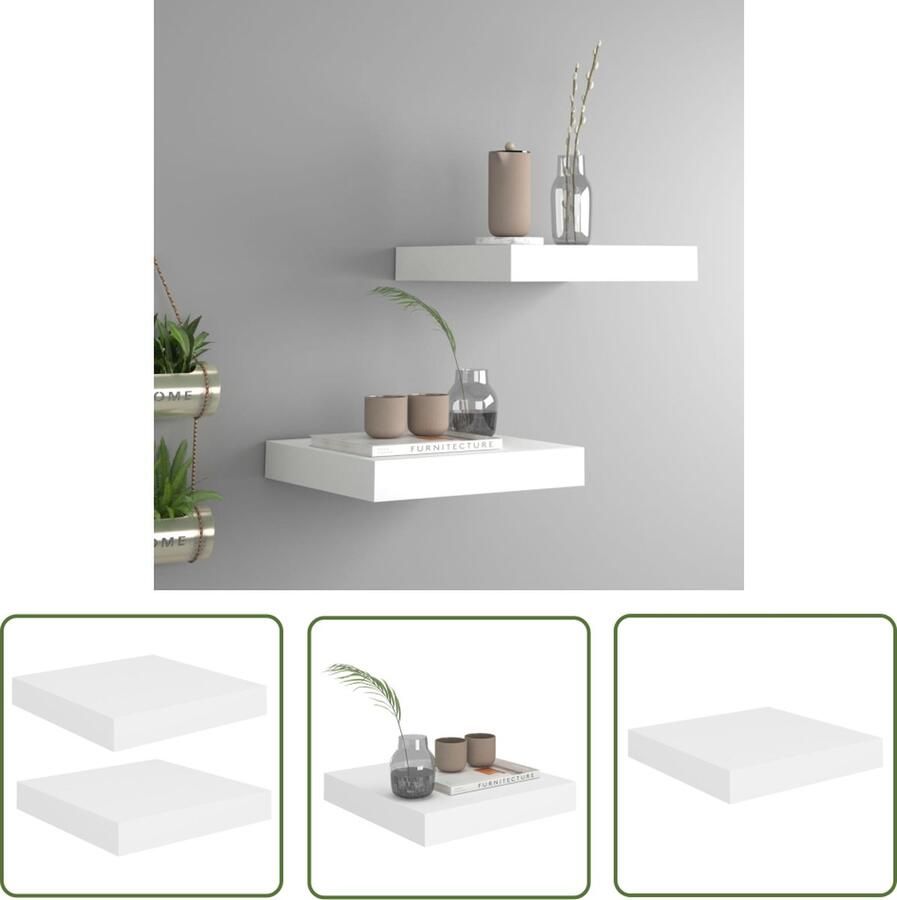 The Living Store Wandschappen zwevend 2 st 23x23 5x3 8 cm MDF wit Wandplank Zwevende Wandplank Houten Wandplank Mdf Wandplank Wit Wandplank
