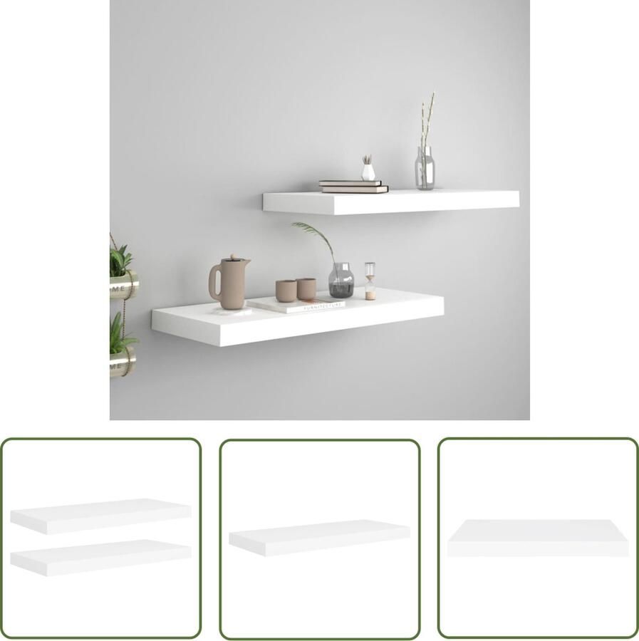 The Living Store Wandschappen zwevend 2 st 60x23 5x3 8 cm MDF wit Wandplank Zwevende Wandplank Houten Wandplank Mdf Wandplank Wit Wandplank