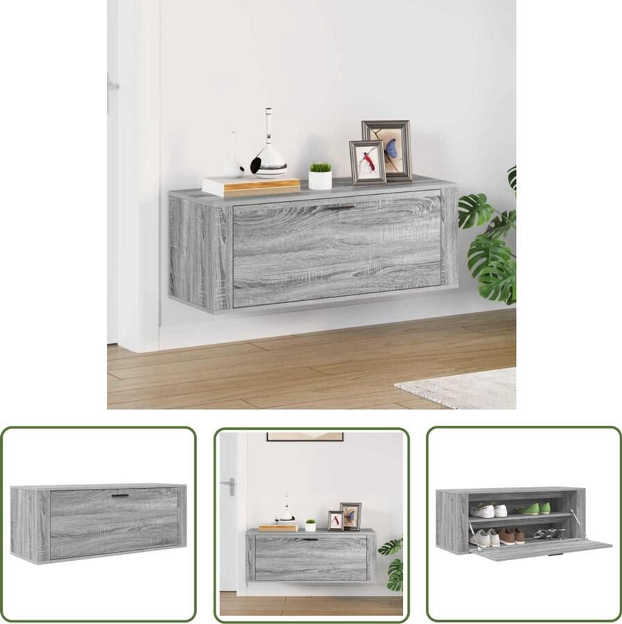 The Living Store Schoenenkast Grijs Sonoma Eiken 100 x 35 x 38 cm Bewerkt hout Schoenenkast Wandenkast Schoenenopbergers Bergruimte Organisatie - Foto 2