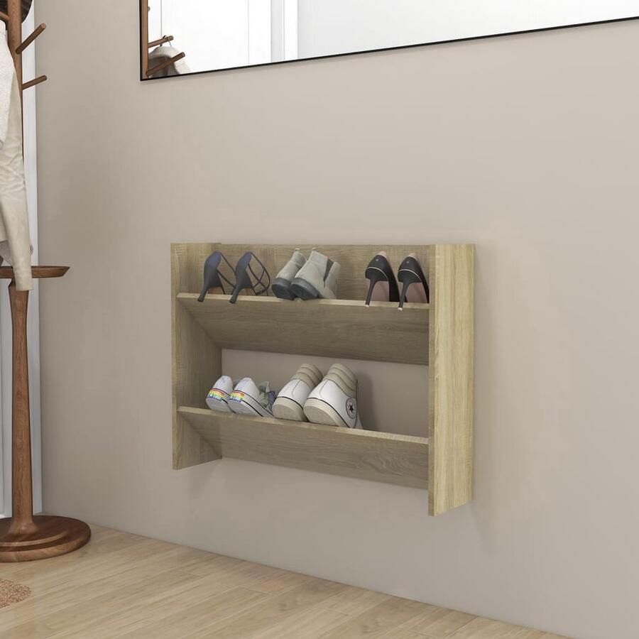 VidaXL Wandschoenenkast Wandschoenenkasten Wandkast Voor Schoenen Wandkasten Voor Schoenen Wandschoenenkast 80x18x60 cm bewerkt hout sonoma eikenkleurig - Foto 3