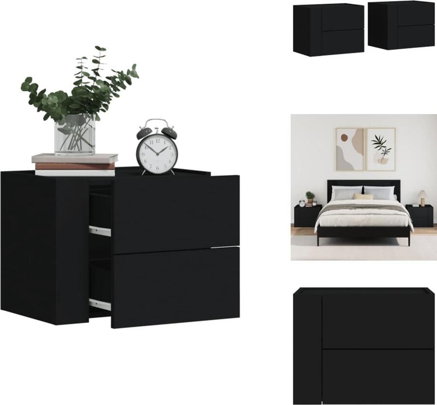 VidaXL Wandgemonteerd Nachtkastje Wandgemonteerde Nachtkastjes Bijzettafel Wandkastje Nachtkastjes wandgemonteerd 2 st 45x30x35 cm zwart