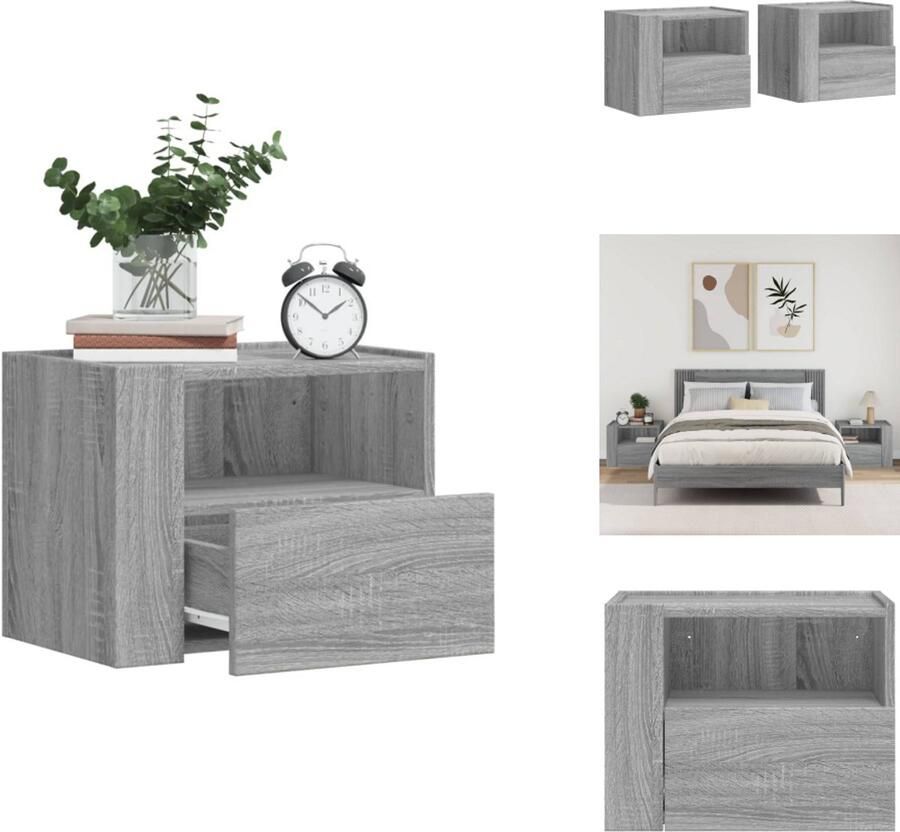 The Living Store Nachtkastjes 2 st wandgemonteerd 45x30x35 cm grijs sonoma eiken Wandgemonteerd Nachtkastje Wandgemonteerde Nachtkastjes Bijzettafel Wandkastje