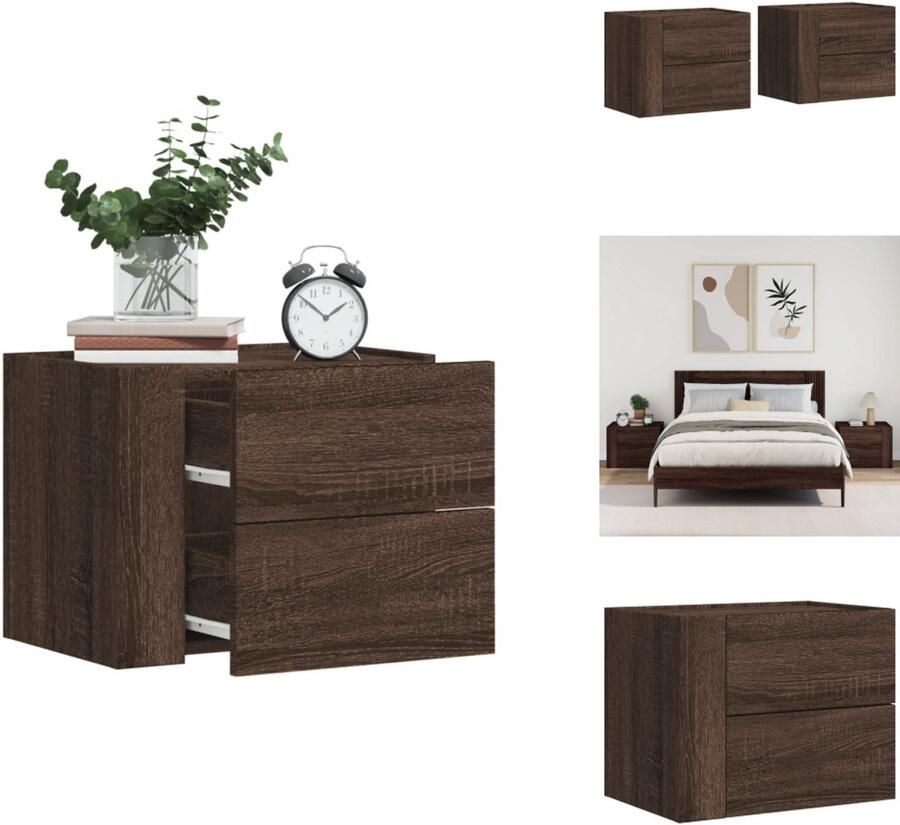 VidaXL Wandgemonteerd Nachtkastje Wandgemonteerde Nachtkastjes Bijzettafel Wandkastje Nachtkastjes 2 st wandgemonteerd 45x30x35 cm bruin eikenkleurig