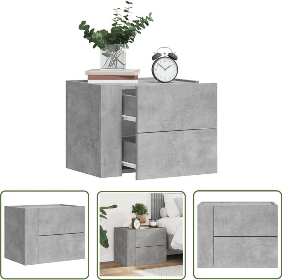 The Living Store Nachtkastje wandgemonteerd 45x30x35 cm betongrijs Wandgemonteerd Nachtkastje Wandgemonteerde Nachtkastjes Bijzettafel Wandkastje