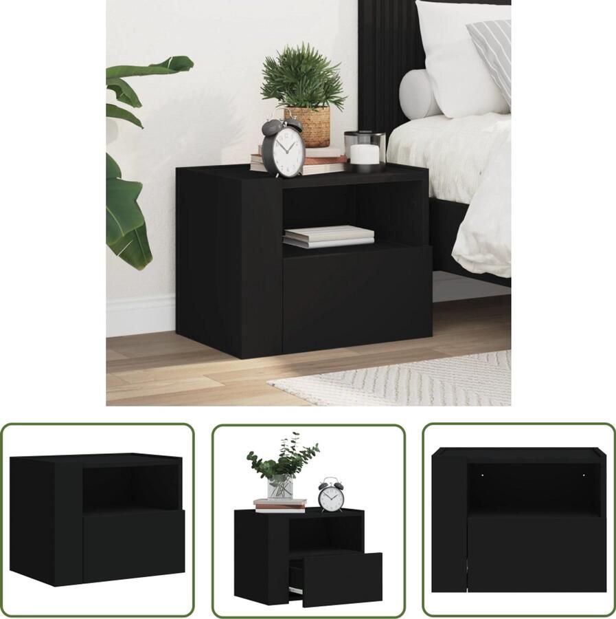 The Living Store Nachtkastje wandgemonteerd 45x30x35 cm zwart Wandgemonteerd Nachtkastje Wandgemonteerde Nachtkastjes Bijzettafel Wandkastje - Foto 2