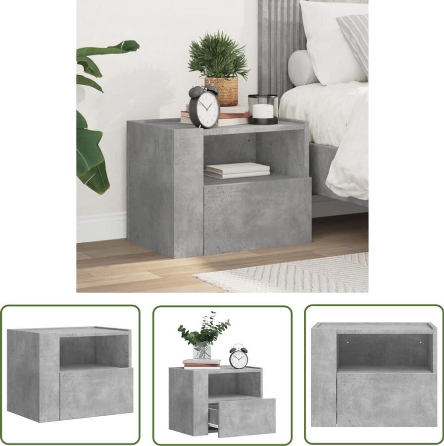 The Living Store Nachtkastje wandgemonteerd 45x30x35 cm betongrijs Wandgemonteerd Nachtkastje Wandgemonteerde Nachtkastjes Bijzettafel Wandkastje - Foto 2