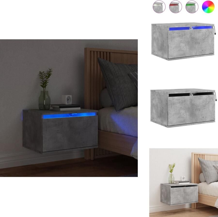 VidaXL Wandgemonteerd Nachtkastje Wandgemonteerde Nachtkastjes Nachtkastje Zwevend Nachtkastje met LED's wandgemonteerd betongrijs