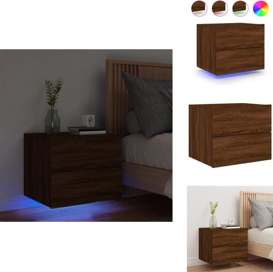 VidaXL Wandgemonteerd Nachtkastje Wandgemonteerde Nachtkastjes Nachtkastje Zwevend Nachtkastje met LED's wandgemonteerd bruin eikenkleur