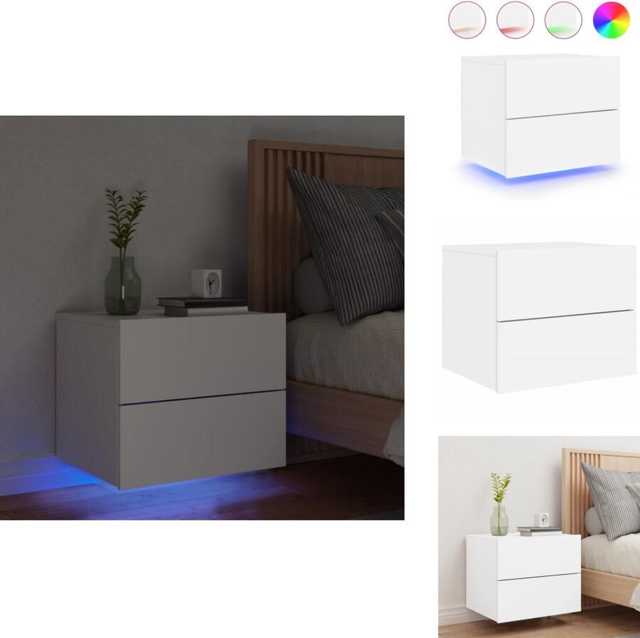 VidaXL Wandgemonteerd Nachtkastje Wandgemonteerde Nachtkastjes Nachtkastje Zwevend Nachtkastje met LED-verlichting wandgemonteerd wit