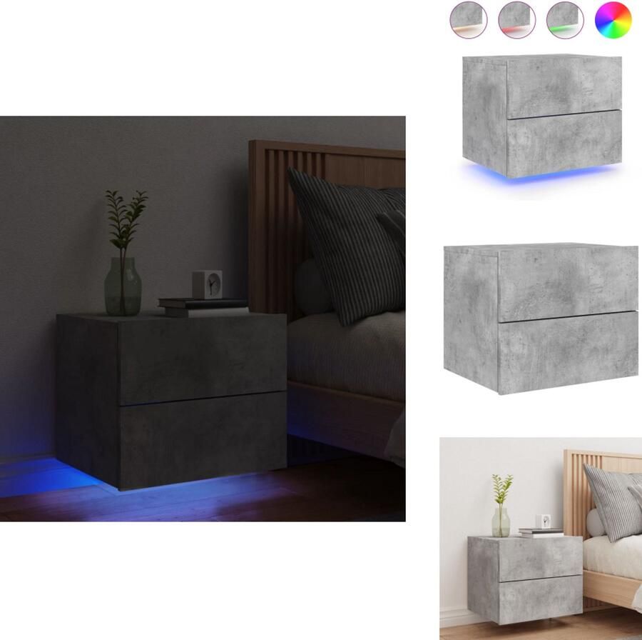 VidaXL Wandgemonteerd Nachtkastje Wandgemonteerde Nachtkastjes Nachtkastje Zwevend Nachtkastje met LED's wandgemonteerd betongrijs