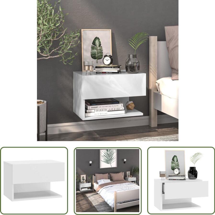 VidaXL Wandgemonteerd Nachtkastje Wit Hout Wandlamp Nachtlamp Bergruimte Badkamermeubel Houten Meubel Witte Meubels Slaapkamervloer