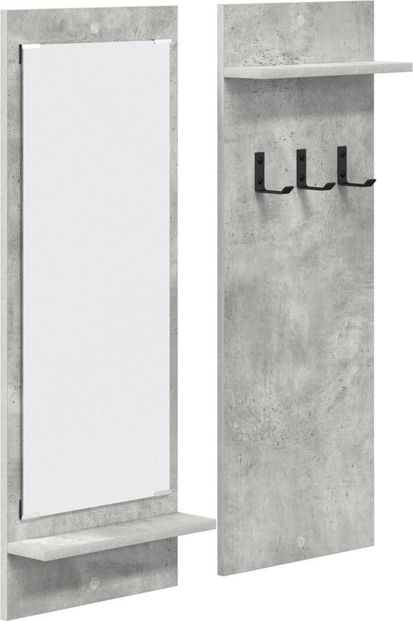 VidaXL Wandgemonteerde kapstok met plank met opslag met spiegel Beton grijs 70 x 10 x 90 cm