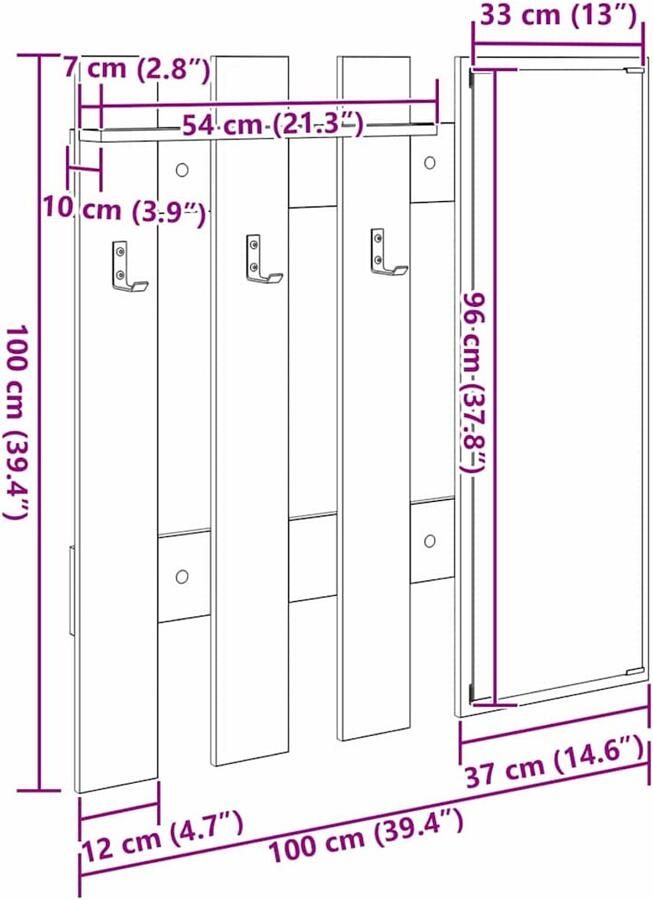 VidaXL Wandgemonteerde kapstok Gerookt eiken 100 x 10 x 100 cm