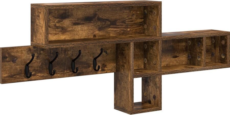 VidaXL Wandgemonteerde kapstok Gerookt eiken 100 x 12 x 43 5 cm