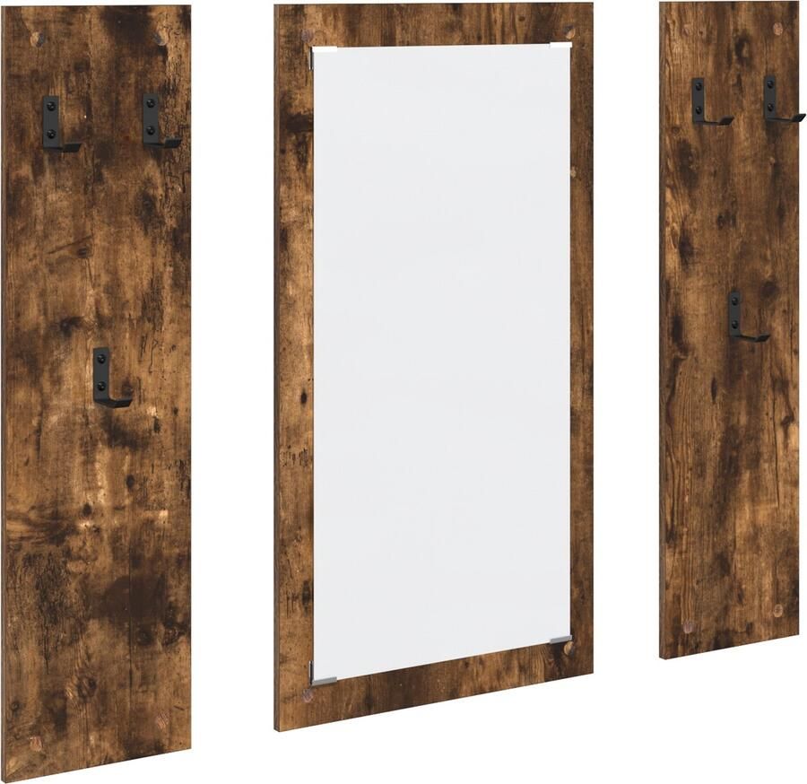 VidaXL Wandgemonteerde kapstok met opslag met spiegel Gerookt eiken Bewerkt hout