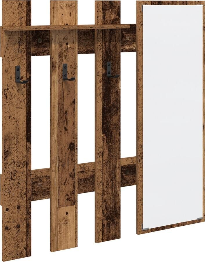 VidaXL Wandgemonteerde kapstok met opslag met spiegel Oude hout 100 x 10 x 100 cm