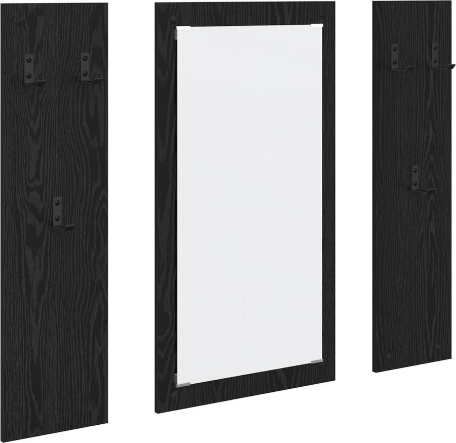 VidaXL Wandgemonteerde kapstok met opslag met spiegel Zwart eiken Bewerkt hout