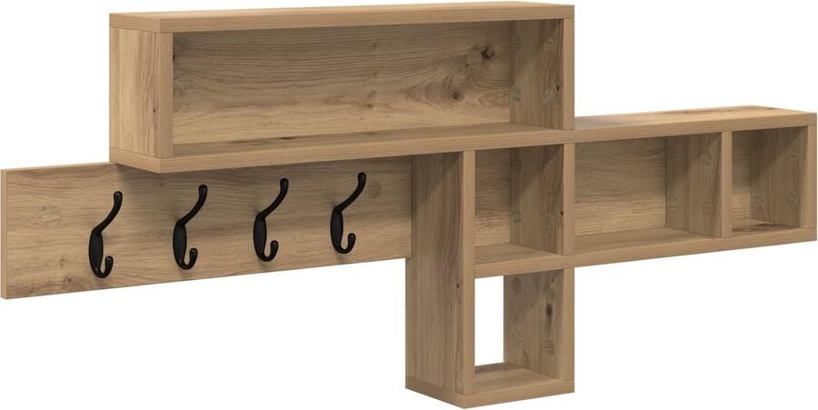 VidaXL Wandgemonteerde kapstok met plank Wandgemonteerd met opslag artisanaal eikenkleurig - Foto 2