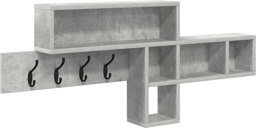 VidaXL Wandgemonteerde kapstok met plank Betongrijs 100 x 12 x 43 5 cm
