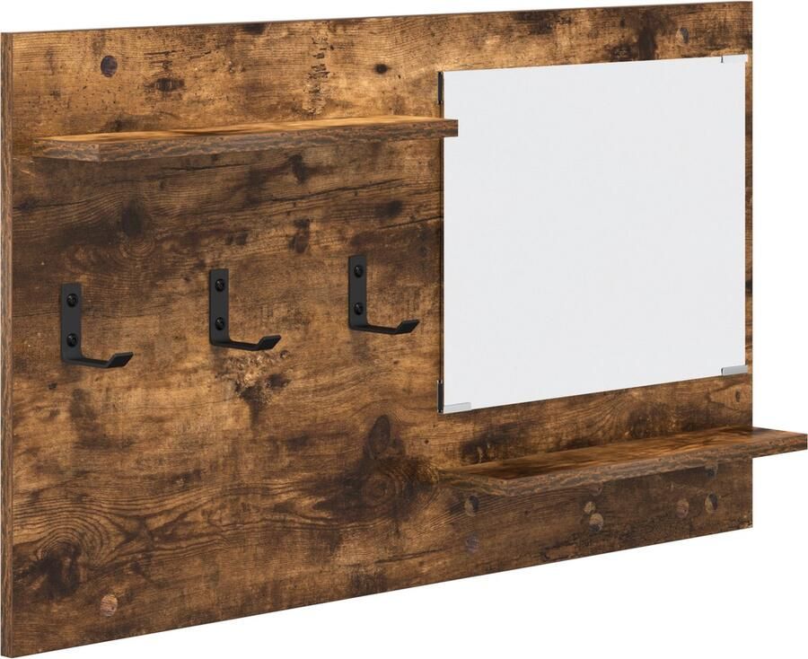 VidaXL Wandgemonteerde kapstok met plank met opslag met spiegel Gerookt eiken Bewerkt hout