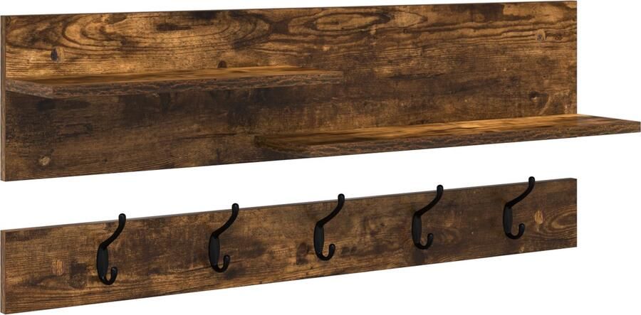 VidaXL Wandgemonteerde kapstok met plank Gerookt eiken 90 x 15 x 36 cm