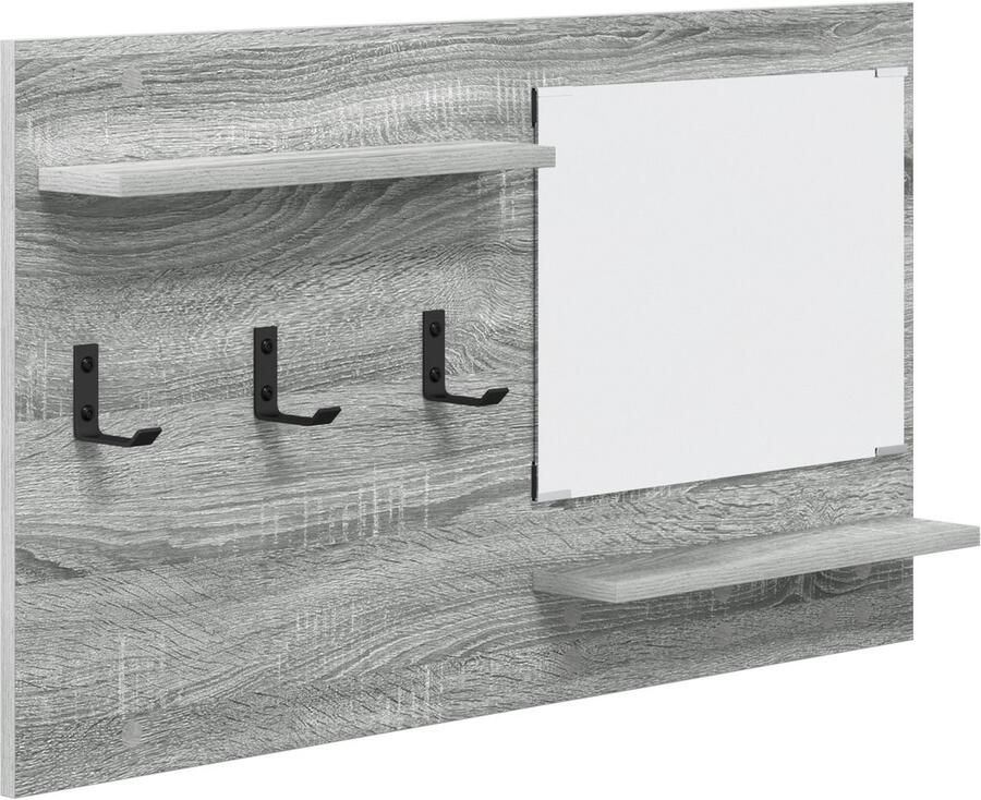 VidaXL Wandgemonteerde kapstok met plank met opslag met spiegel Grijs sonoma Bewerkt hout