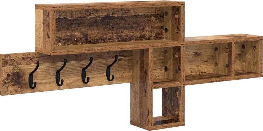 VidaXL Wandgemonteerde kapstok met plank met opslag Oude hout 100 x 12 x 43 5 cm