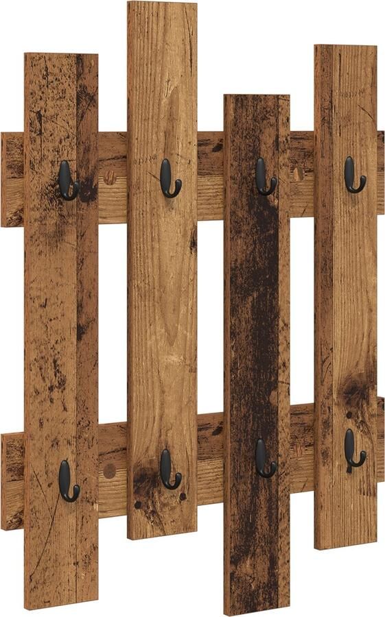 VidaXL Wandgemonteerde kapstok Oud hout 60 x 3 x 82 cm Bewerkt hout