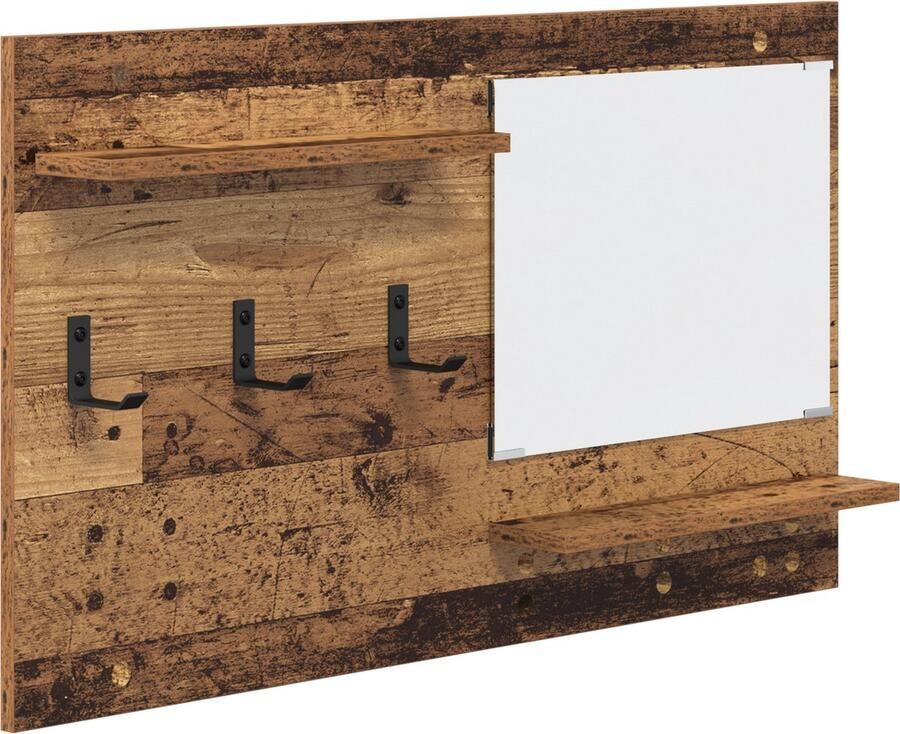VidaXL Wandgemonteerde kapstok met plank met opslag met spiegel Oude hout Bewerkt hout
