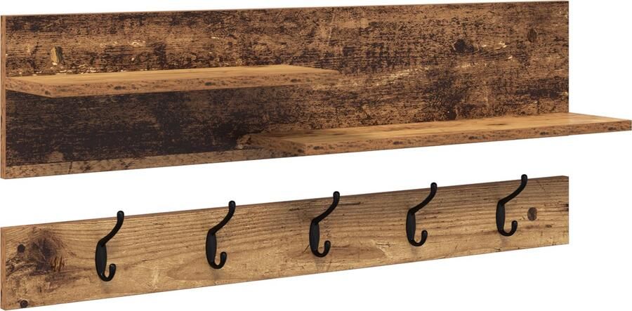 VidaXL Wandgemonteerde kapstok Oud hout 90 x 15 x 36 cm Bewerkt hout