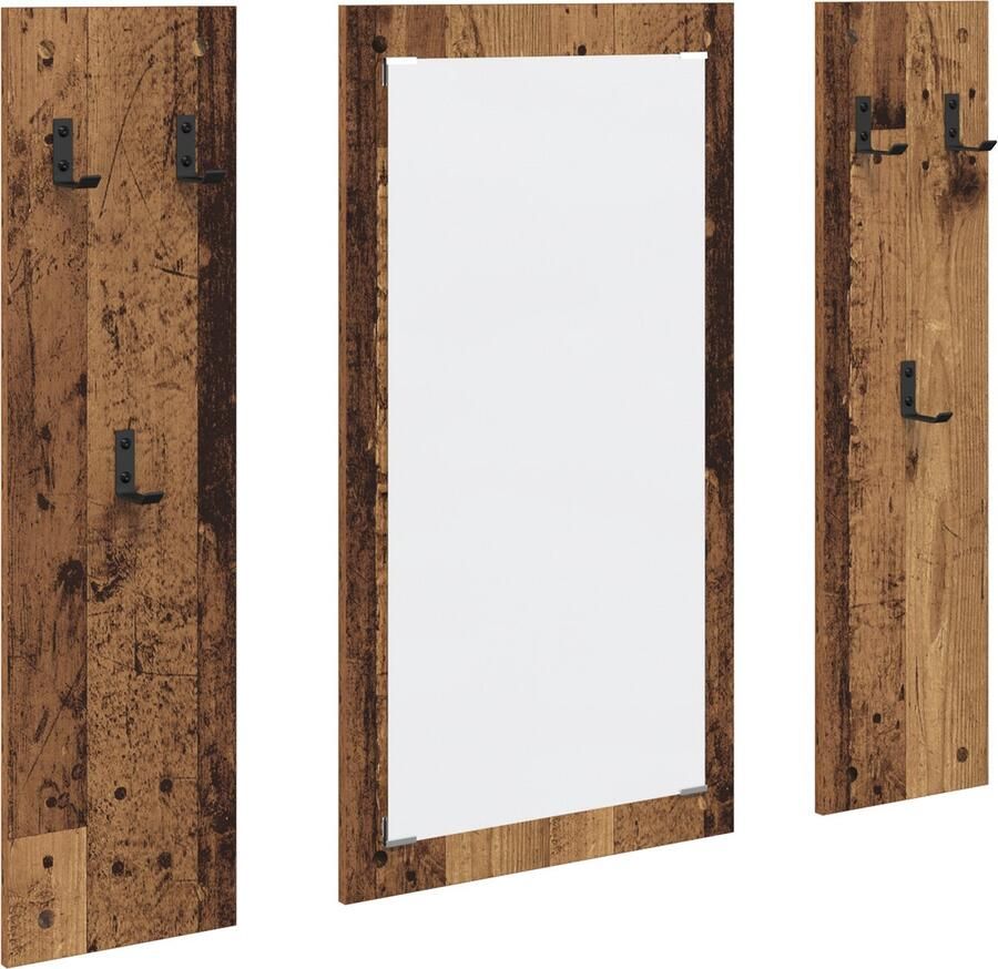 VidaXL Wandgemonteerde kapstok met opslag met spiegel Oud hout Bewerkt hout