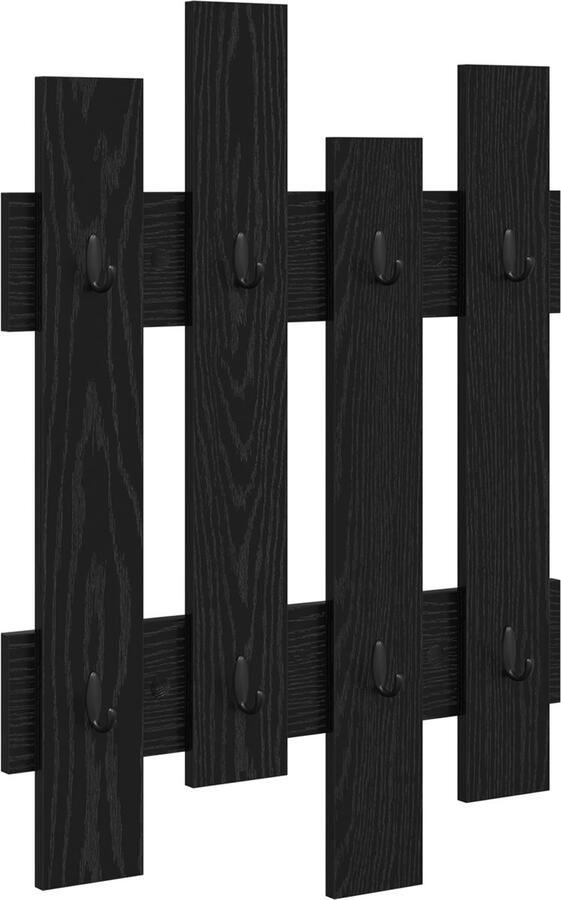 VidaXL Wandgemonteerde kapstok Zwart eiken 60 x 3 x 82 cm Bewerkt hout