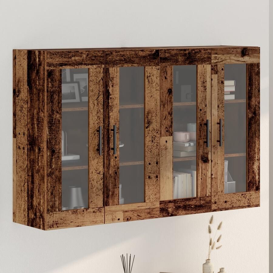 VidaXL Wandgemonteerde Kasten Set van 2 Oud Hout 69 5 x 34 x 90 cm Geengineerd Hout - Foto 4