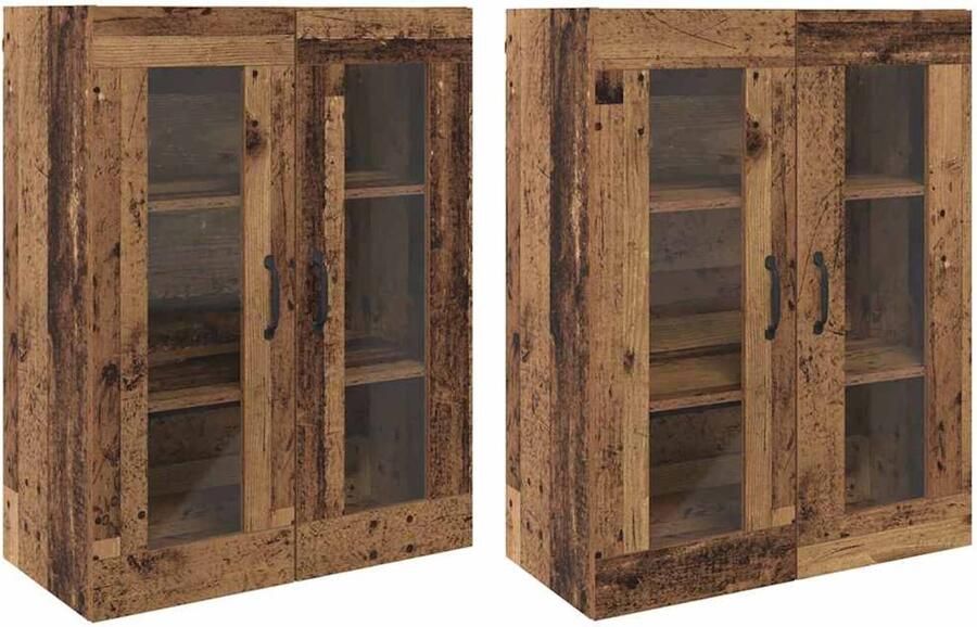 VidaXL Wandgemonteerde Kasten Set van 2 Oud Hout 69 5 x 34 x 90 cm Geengineerd Hout - Foto 3