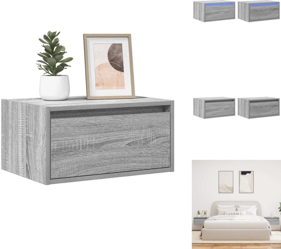 VidaXL Wandgemonteerde Nachtkastje Wandgemonteerde Nachtkastjes Nachtkastje Nachtkastjes met LED's 2 st wandgemonteerd grijs sonoma eiken