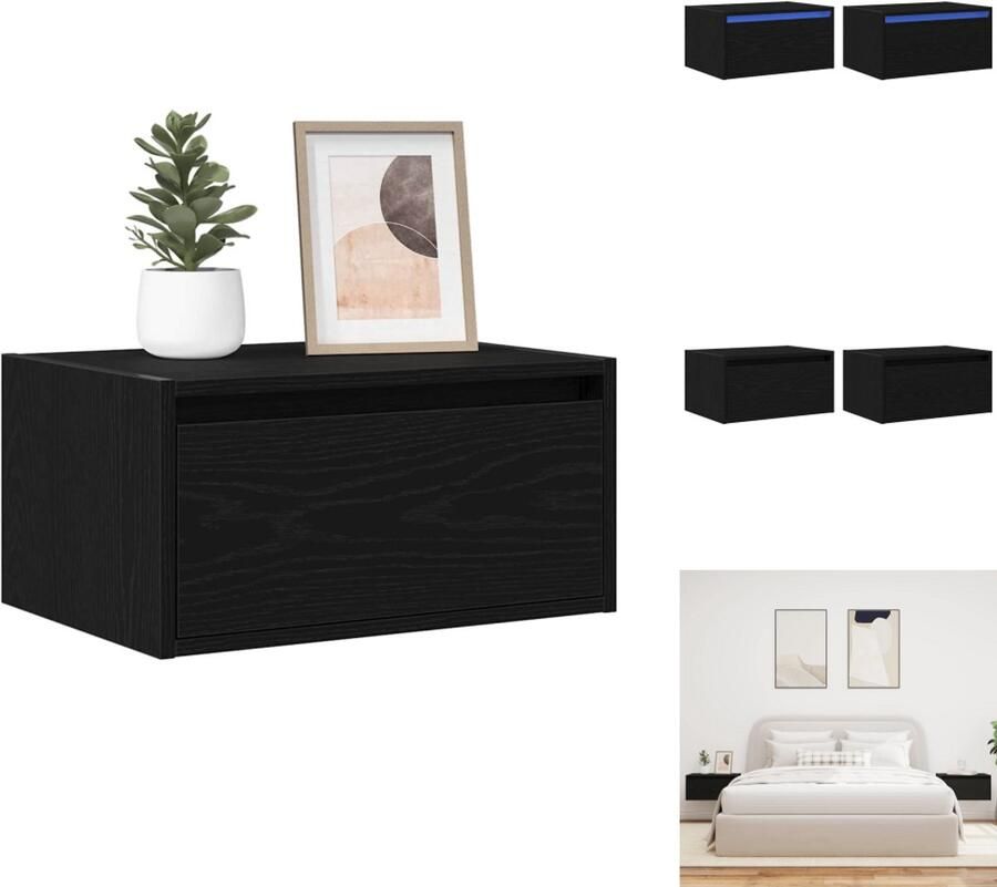 VidaXL Wandgemonteerde Nachtkastje Wandgemonteerde Nachtkastjes Nachtkastje Nachtkastjes met LED's 2 st wandgemonteerd zwart eiken