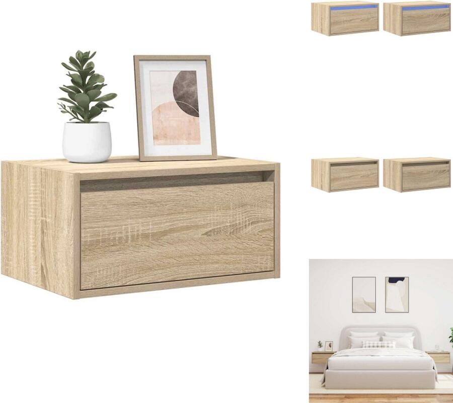 VidaXL Wandgemonteerde Nachtkastje Wandgemonteerde Nachtkastjes Nachtkastje Nachtkastjes met LED wandgemonteerd 2 st sonoma eikenkleurig