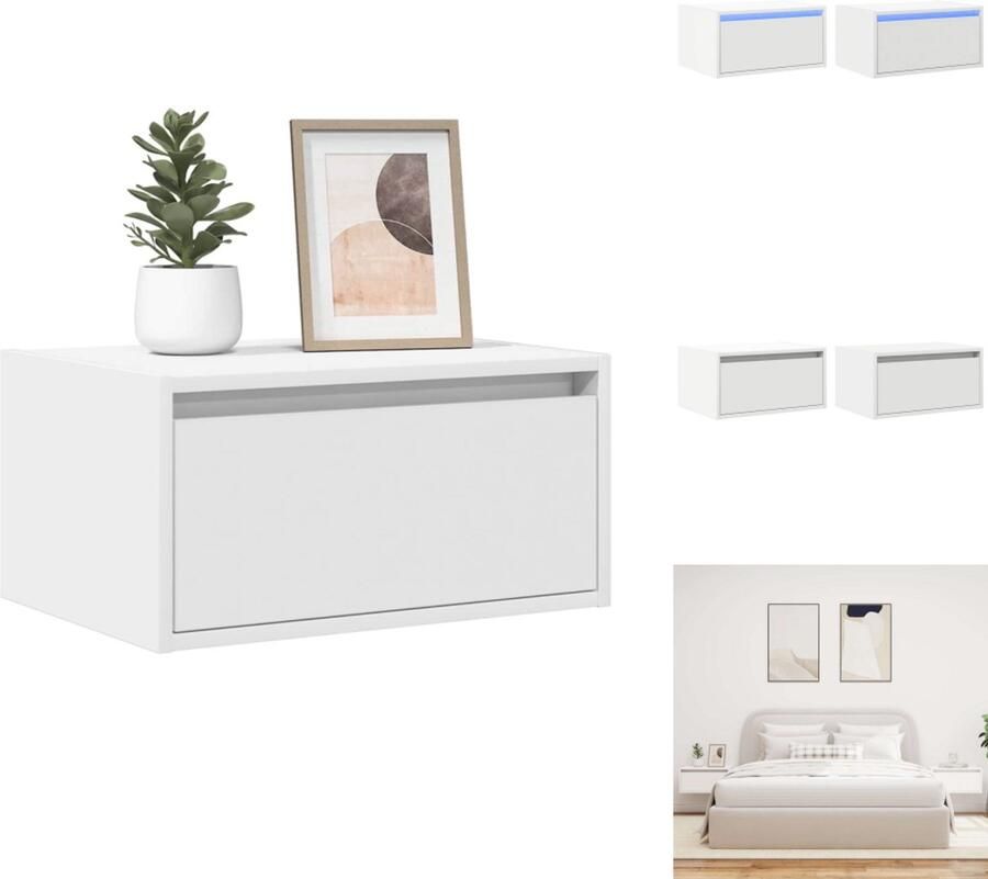 VidaXL Wandgemonteerde Nachtkastje Wandgemonteerde Nachtkastjes Nachtkastje Nachtkastjes met LED's 2 st wandgemonteerd wit
