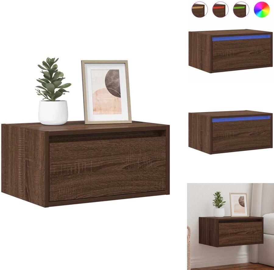 VidaXL Wandgemonteerde Nachtkastje Wandgemonteerde Nachtkastjes Nachtkastje Nachtkastjes Nachtkastje met LED's wandgemonteerd bruin eikenkleur