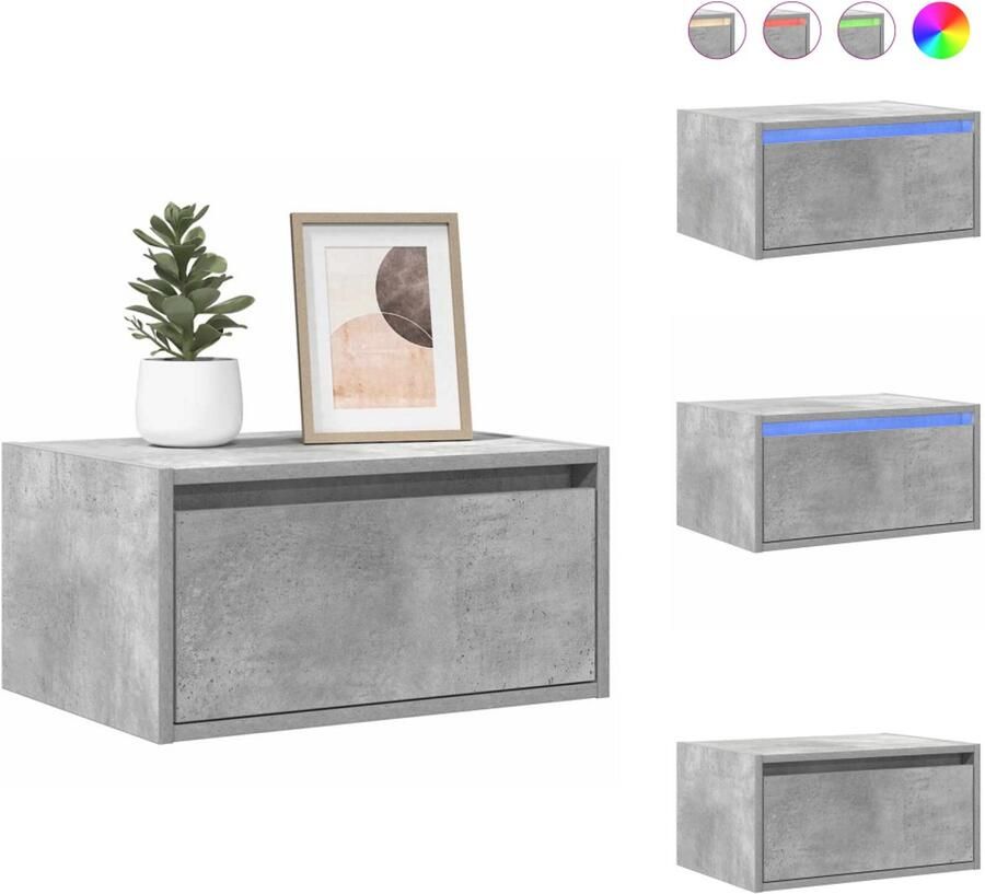 VidaXL Wandgemonteerde Nachtkastje Wandgemonteerde Nachtkastjes Nachtkastje Nachtkastjes Nachtkastje met LED's wandgemonteerd betongrijs